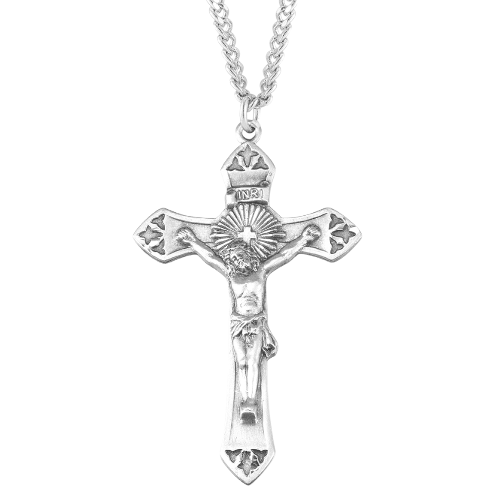 Cross Burst Sterling Silver Crucifix, Catholic Gift, Made in USA