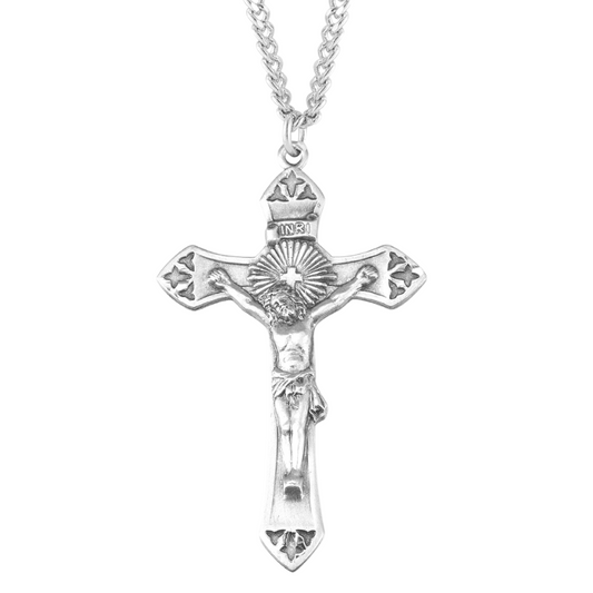 Cross Burst Sterling Silver Crucifix, Catholic Gift, Made in USA