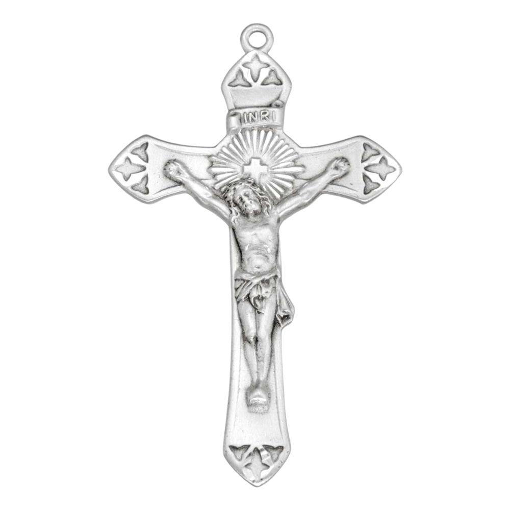 Cross Burst Crucifix Sterling Silver Pendant Necklace — 24" Chain, Gift Box