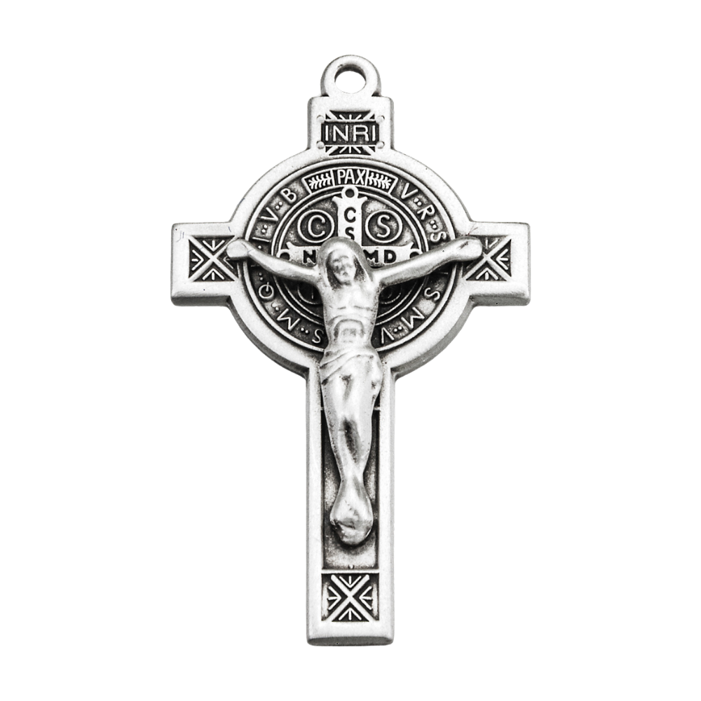 Saint Benedict Sterling Silver Jubilee Crucifix Pendant — 18" Chain, Gift Box