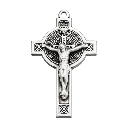 Saint Benedict Sterling Silver Jubilee Crucifix Pendant — 18" Chain, Gift Box