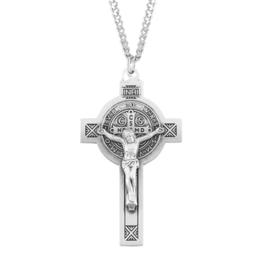Sterling Silver St. Benedict Crucifix, Catholic Gift, Made in USA
