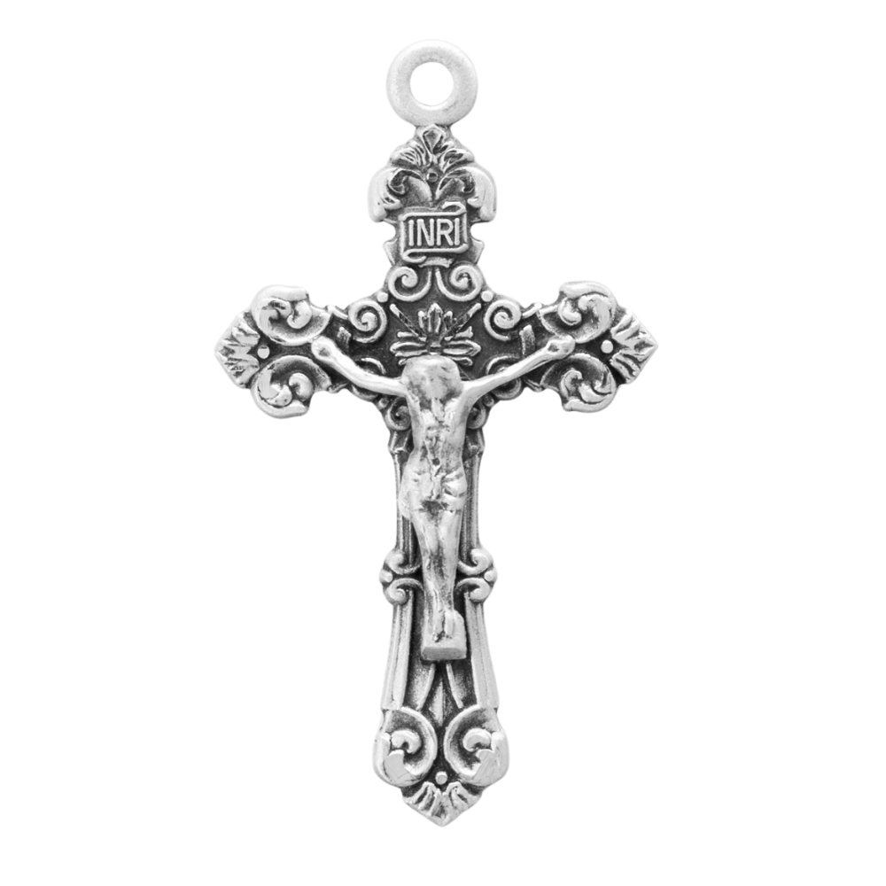 Crucifix Sterling Silver Fancy Filigree Pendant — 18" Chain, Made in USA, Gift Box