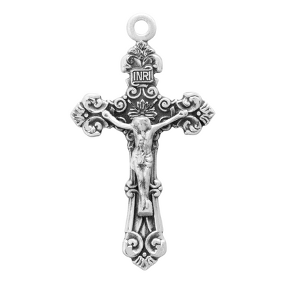 Crucifix Sterling Silver Fancy Filigree Pendant — 18" Chain, Made in USA, Gift Box