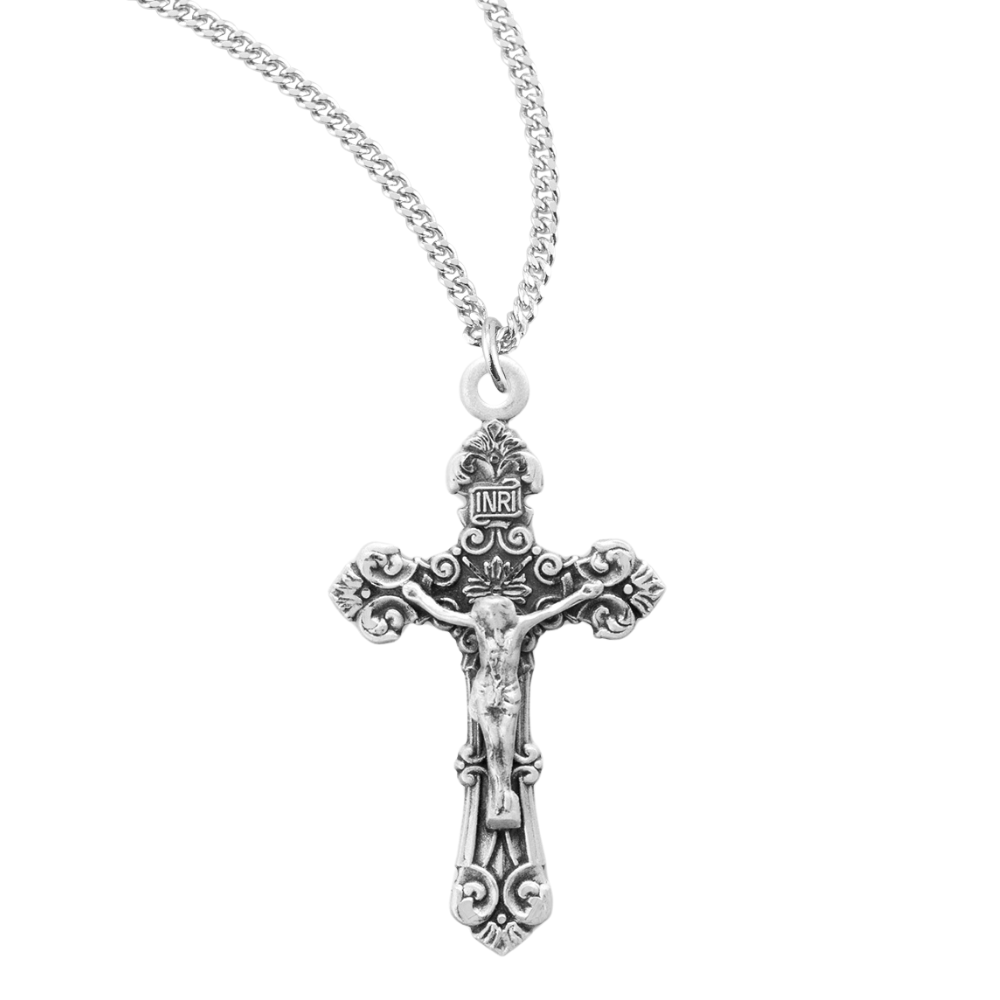Sterling Silver Fancy Filigree Crucifix, Catholic Gift, Made in USA