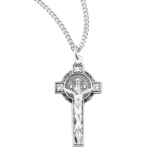 Sterling Silver St. Benedict Crucifix, Catholic Gift, Made in USA