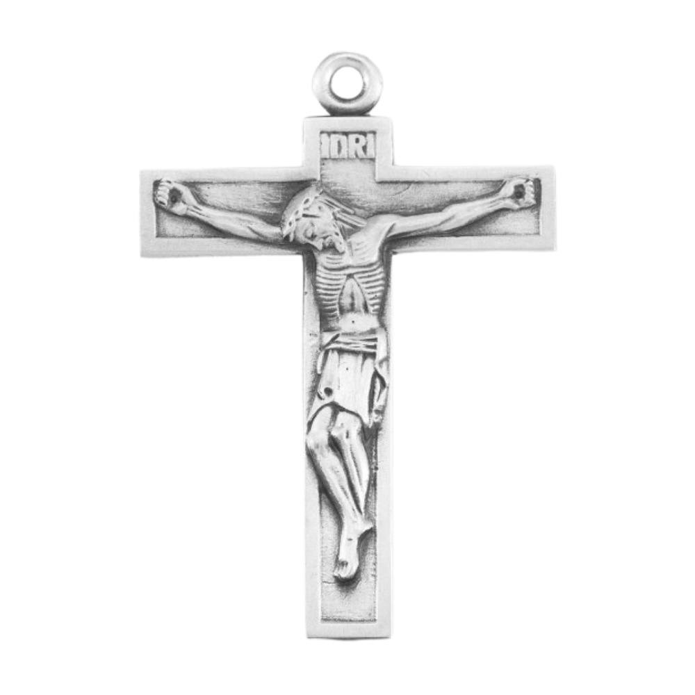 Short Top Crucifix Sterling Silver Pendant — 24" Chain, Gift Box Included