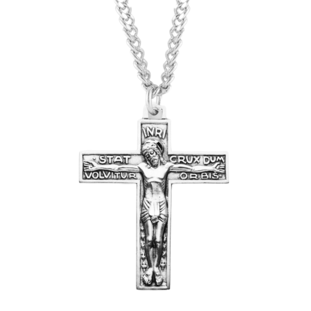 Stat Crux Dum Volvitur Orbis Sterling Silver Crucifix, Catholic Gift, Made in USA
