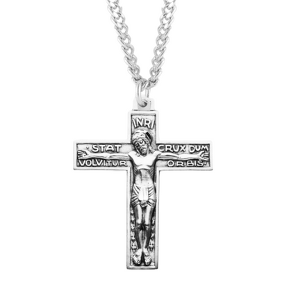 Stat Crux Dum Volvitur Orbis Sterling Silver Crucifix, Catholic Gift, Made in USA