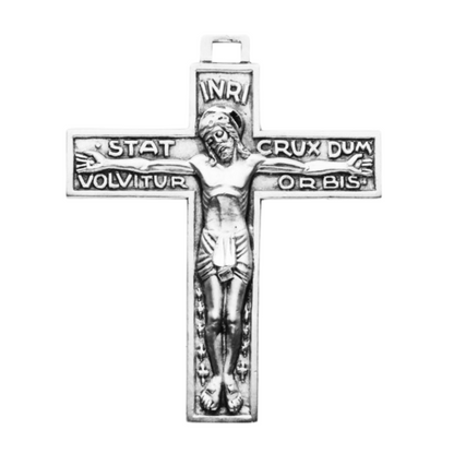 Stat Crux Dum Volvitur Orbis Sterling Silver Crucifix — 24" Chain, Gift Box