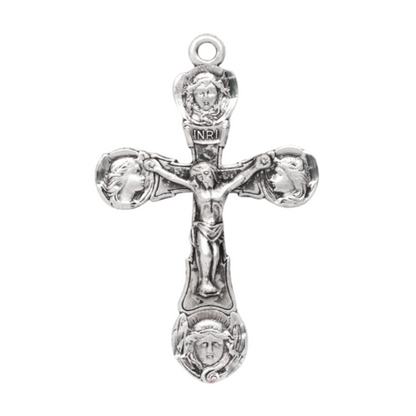 Angels Sterling Silver Crucifix Pendant — 24" Chain, Gift Box Included