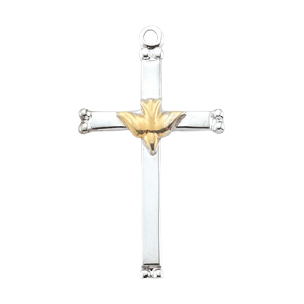 Holy Spirit Cross Sterling Silver Pendant Necklace — 18" Chain, Gift Box Included