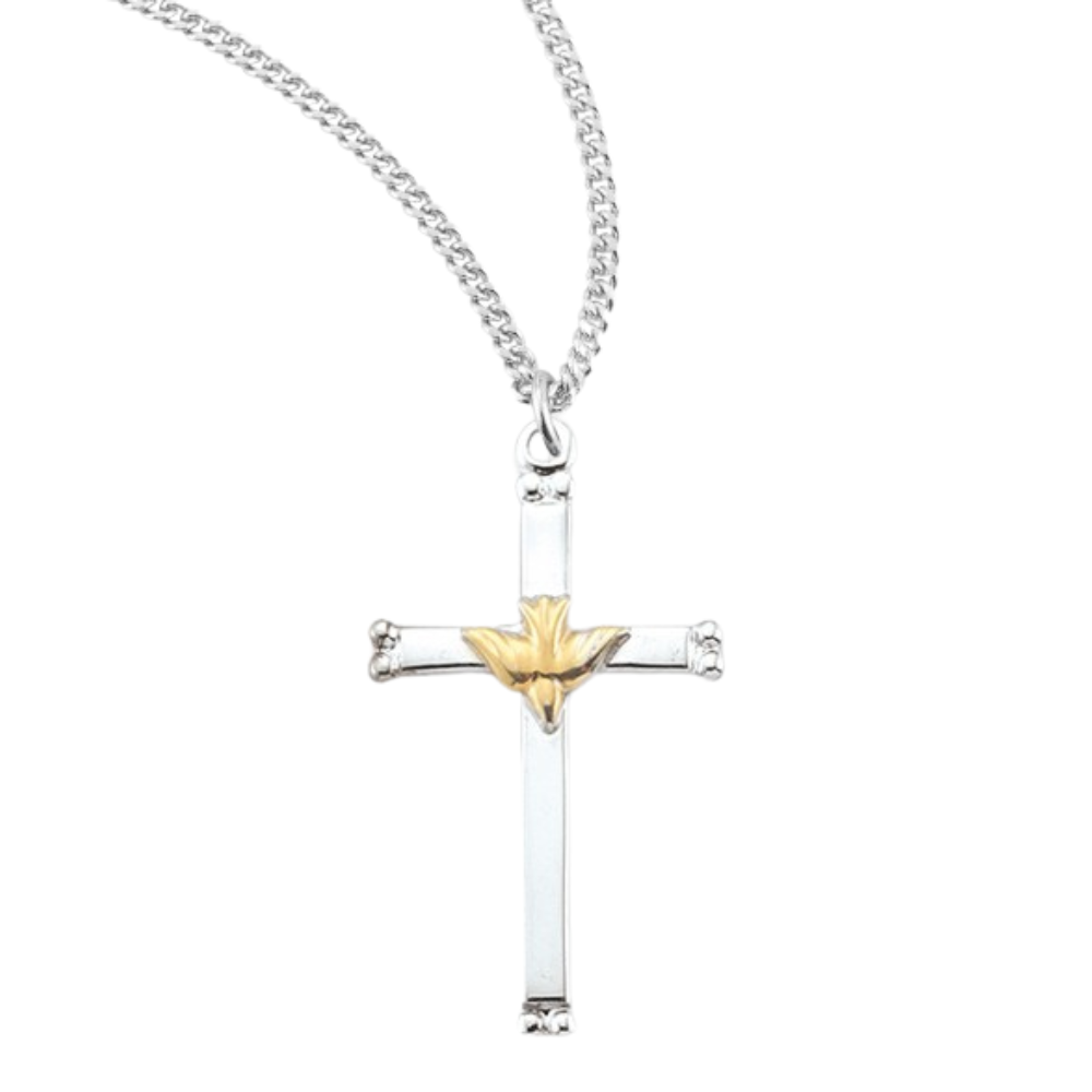 Sterling Silver Med Holy Spirit Cross , Catholic Gift, Made in USA