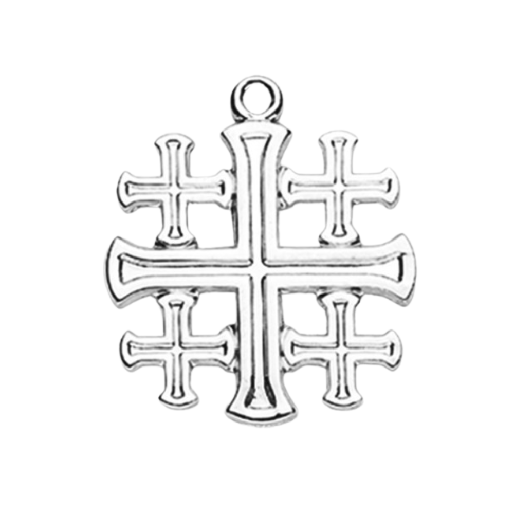 Jerusalem Cross Sterling Silver Pendant Necklace — 18" Chain, Gift Box Included