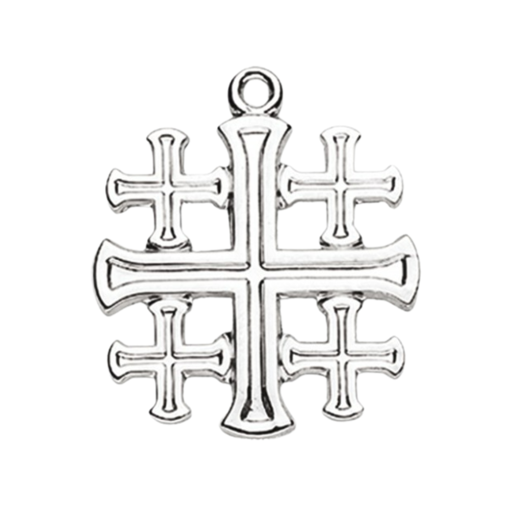 Jerusalem Cross Sterling Silver Pendant Necklace — 24" Chain, Gift Box Included