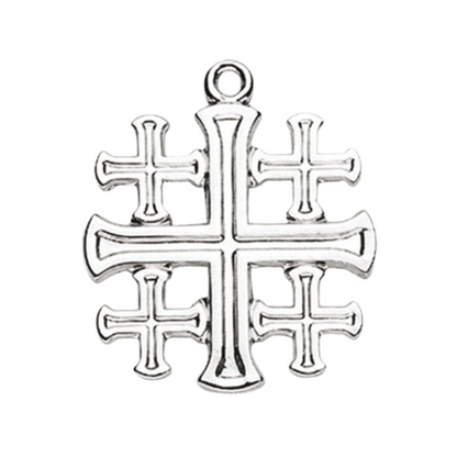 Jerusalem Cross Sterling Silver Pendant Necklace — 24" Chain, Gift Box Included