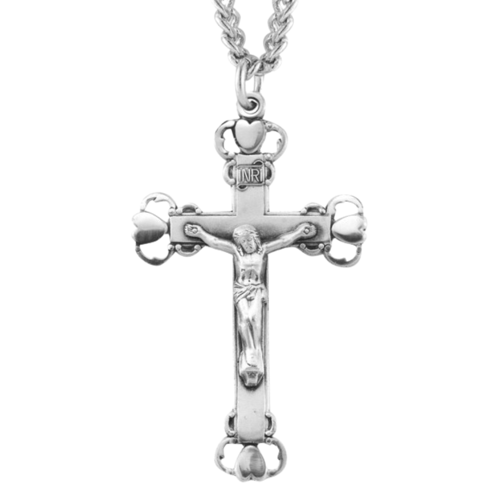 Heart Tipped Sterling Silver Crucifix, Catholic Gift, Made in USA