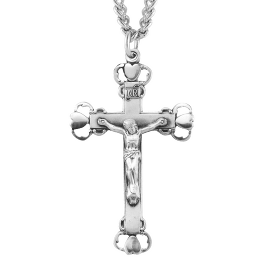 Heart Tipped Sterling Silver Crucifix, Catholic Gift, Made in USA