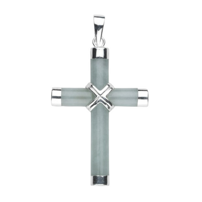 Genuine Aventurine Cross Sterling Silver Pendant Necklace — 20" Chain, Made in USA
