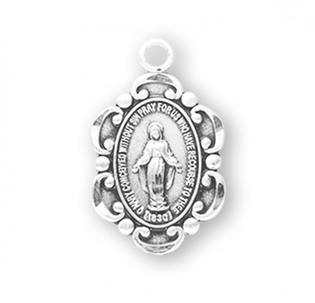 Blessed Mother Mary Sterling Silver CZ Medal — 18" Chain, Made in USA, Gift Box