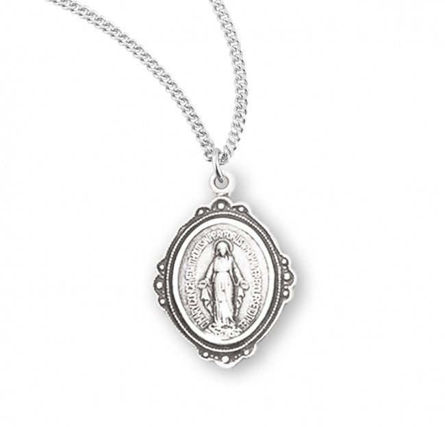 Sterling Silver Miraculous Medal with Cubic Set Zirconias, Catholic Gift, Made in USA
