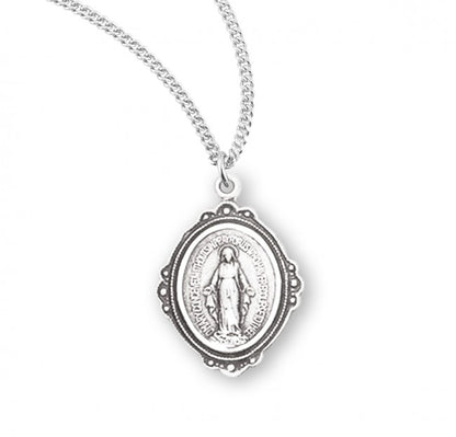 Sterling Silver Miraculous Medal with Cubic Set Zirconias, Catholic Gift, Made in USA
