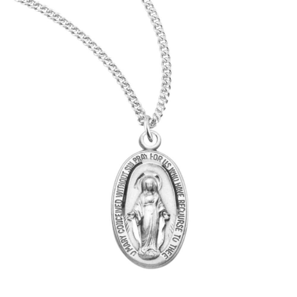 Sterling Silver Oval Miraculous Medal, Catholic Gift, Made in USA