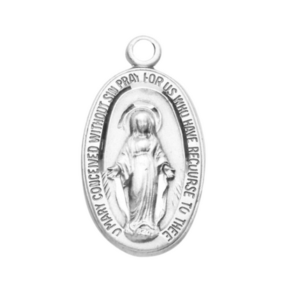 Miraculous Medal Sterling Silver Oval Pendant — 18" Chain, Gift Box Included