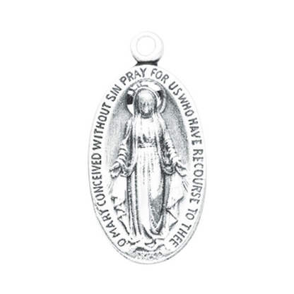 Miraculous Medal Sterling Silver Oval Pendant — 18" Chain, Gift Box Included