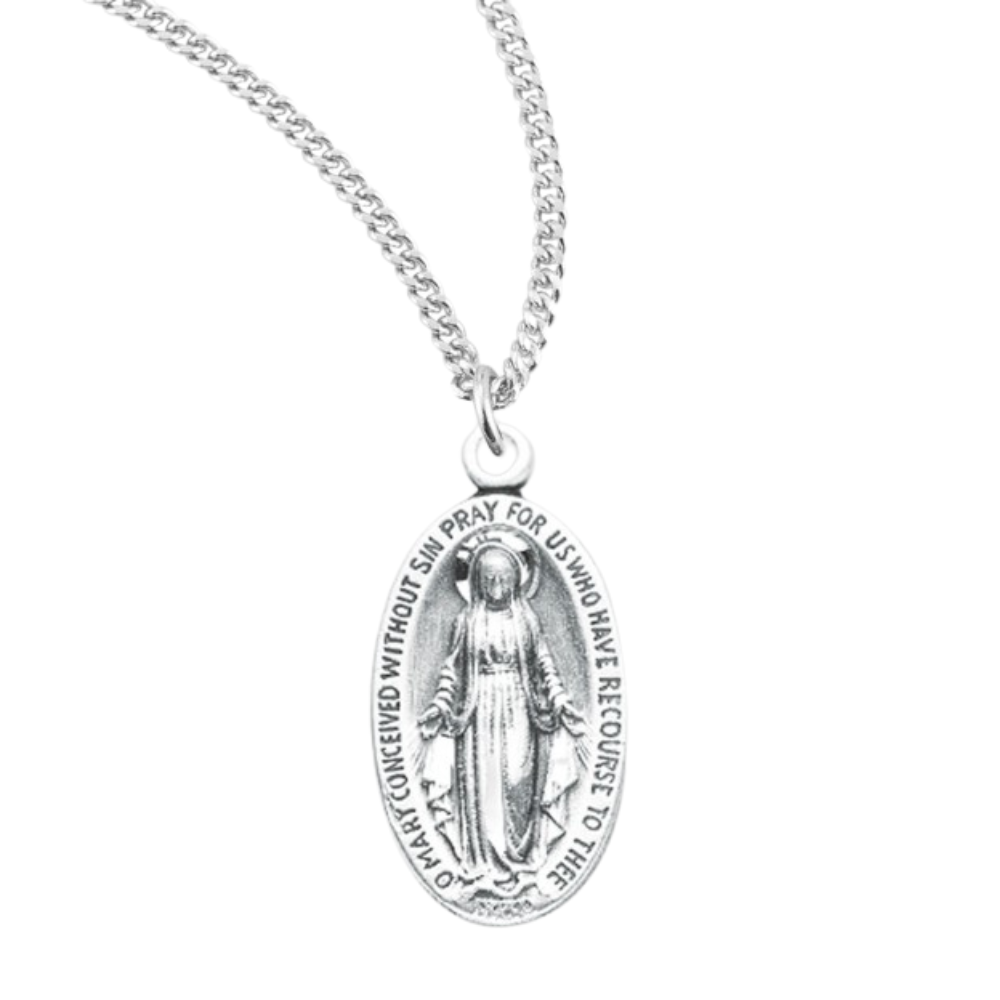 Sterling Silver Oval Miraculous Medal, Catholic Gift, Made in USA