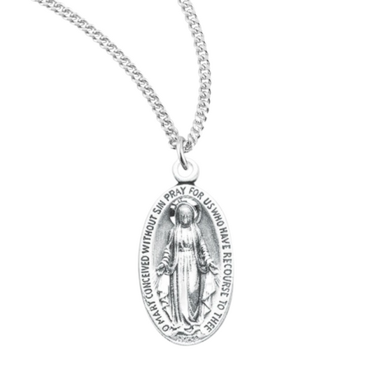 Sterling Silver Oval Miraculous Medal, Catholic Gift, Made in USA