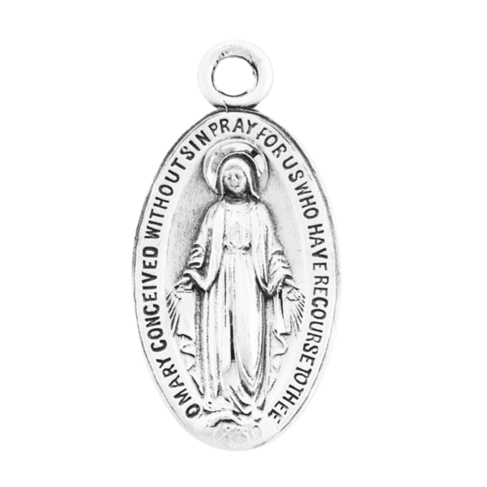Miraculous Medal Sterling Silver Oval Pendant — 18" Chain, Gift Box Included