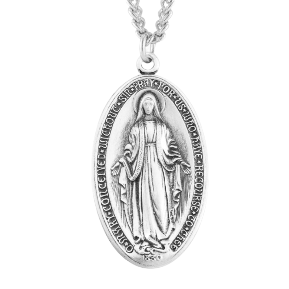 Sterling Silver Oval Miraculous Medal, Catholic Gift, Made in USA