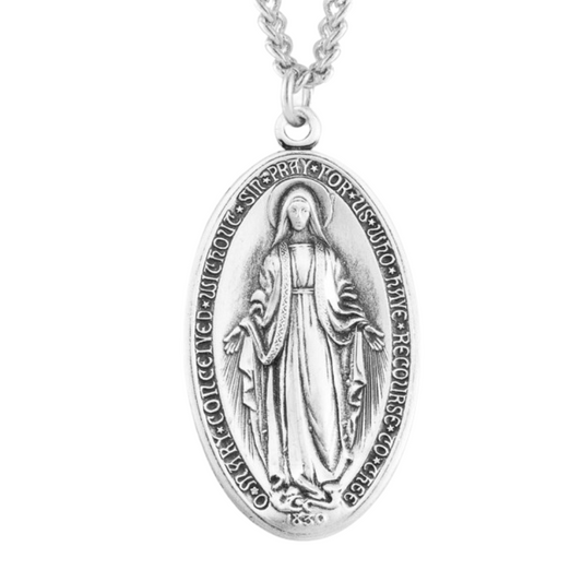 Sterling Silver Oval Miraculous Medal, Catholic Gift, Made in USA