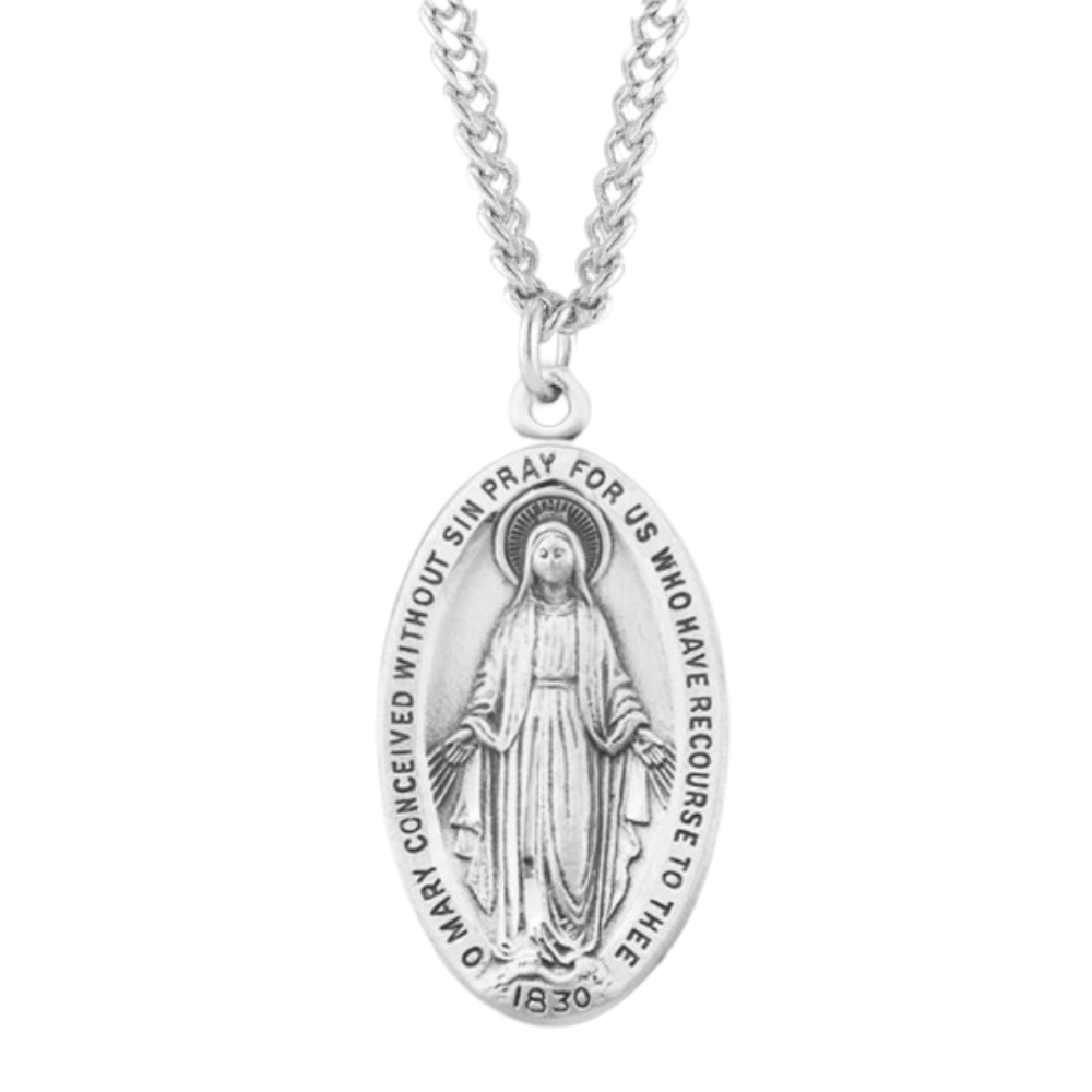 Sterling Silver Oval Miraculous Medal, Catholic Gift, Made in USA