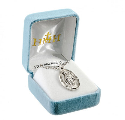 Miraculous Medal Sterling Silver Oval Pendant — 24" Chain, Gift Box Included