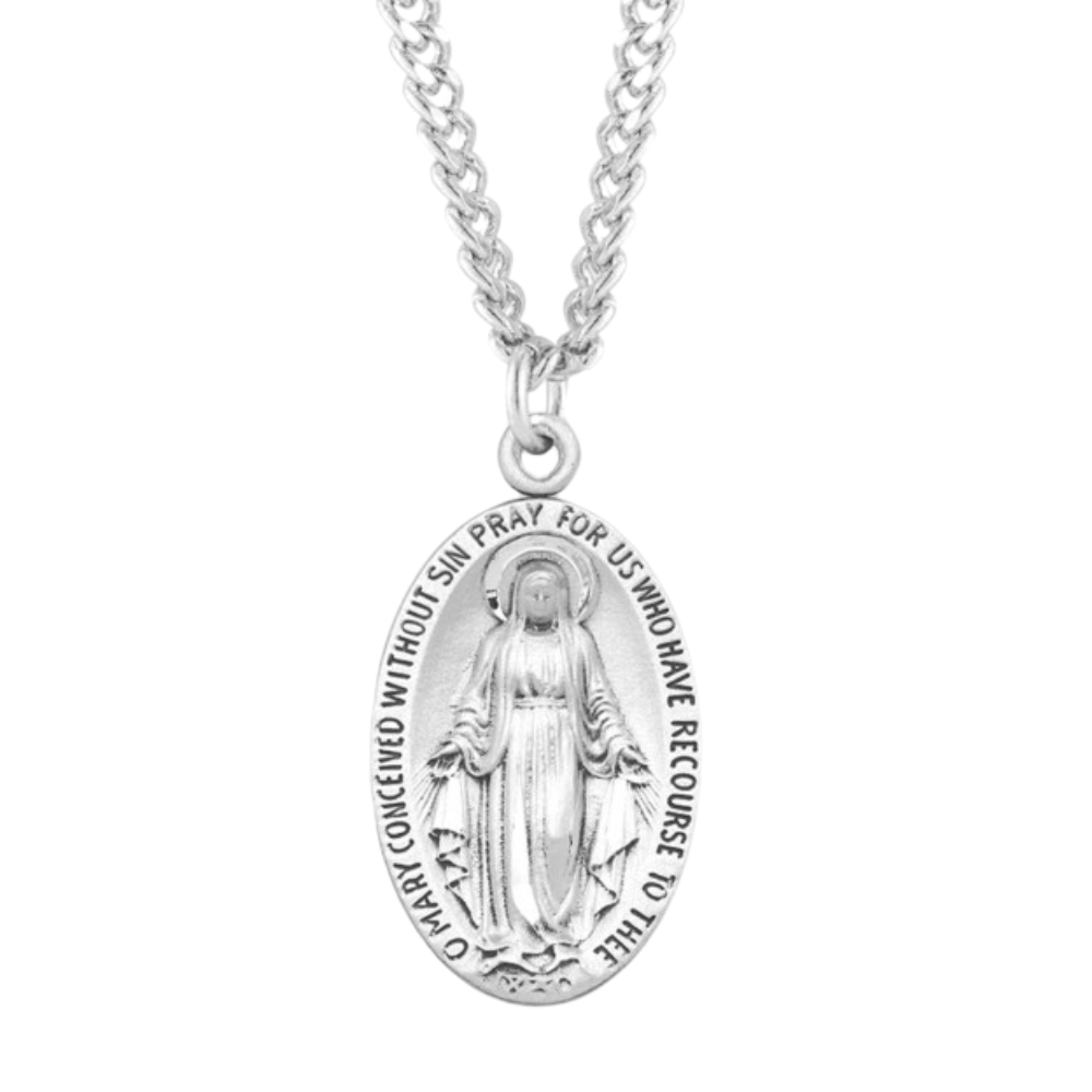 Sterling Silver Oval Miraculous Medal, Catholic Gift, Made in USA
