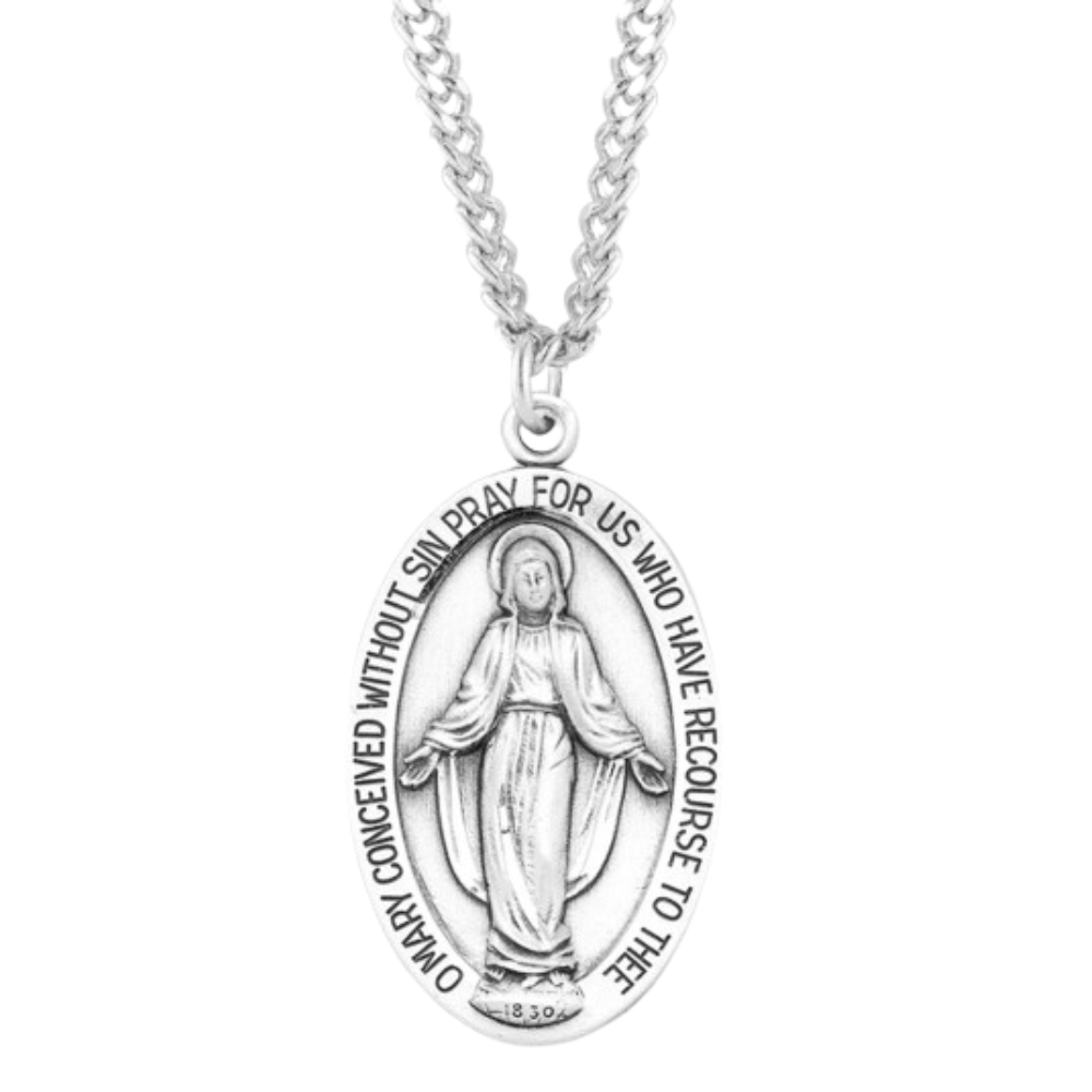 Sterling Silver Oval Miraculous Medal, Catholic Gift, Made in USA