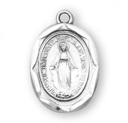 Miraculous Medal Sterling Silver Oval Pendant — 18" Chain, Gift Box Included