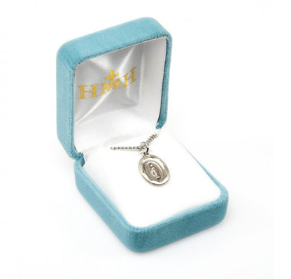 Miraculous Medal Sterling Silver Oval Pendant — 18" Chain, Gift Box Included
