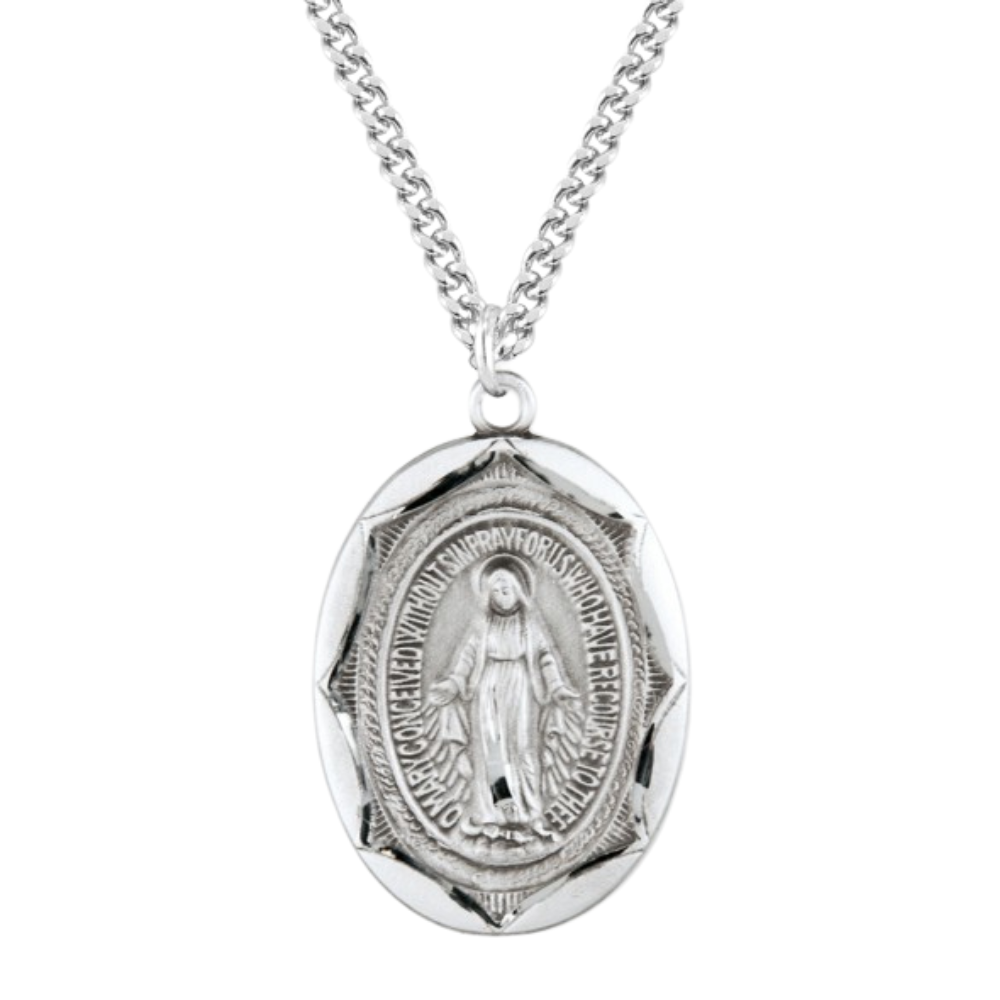 Sterling Silver Oval Miraculous Medal, Catholic Gift, Made in USA