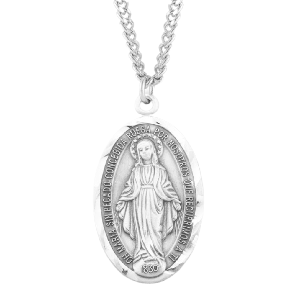 Sterling Silver Spanish Oval Miraculous Medal, Catholic Gift, Made in USA
