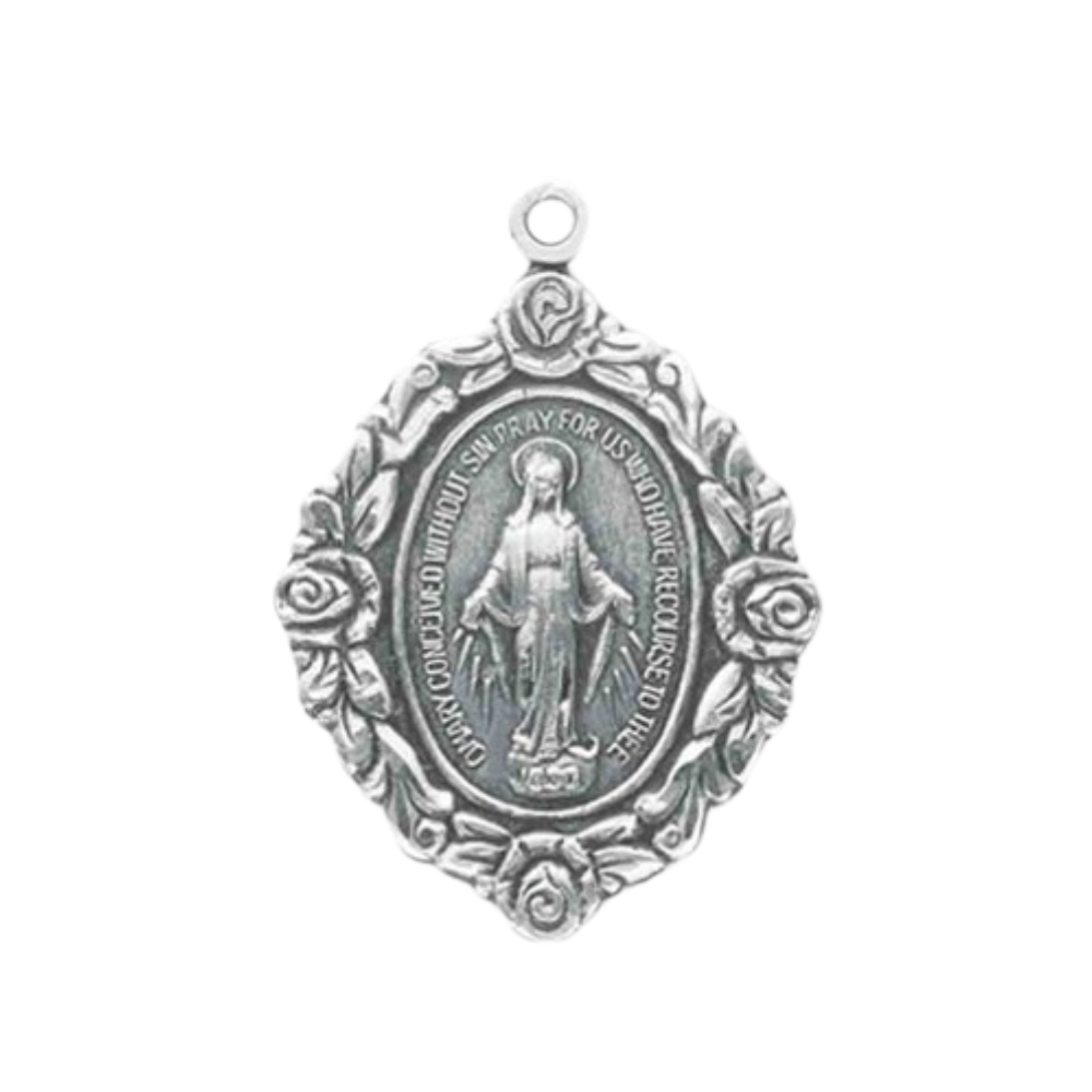Miraculous Medal Sterling Silver Pendant Necklace - 18 Inch Chain, Made in USA