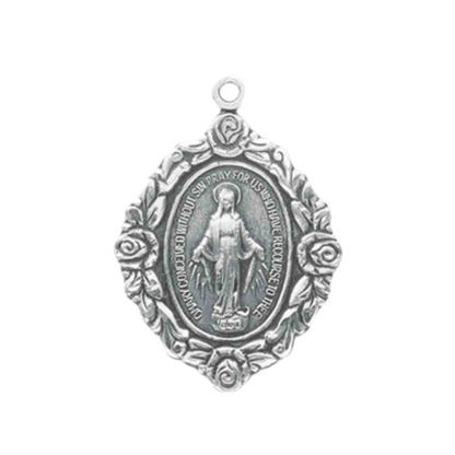 Miraculous Medal Sterling Silver Pendant Necklace - 18 Inch Chain, Made in USA