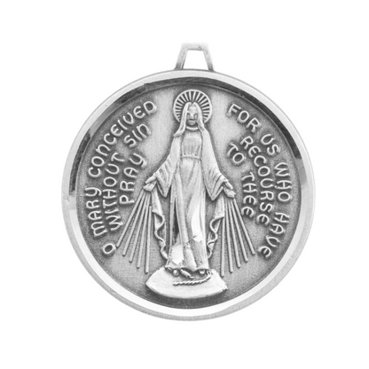 Miraculous Medal Sterling Silver Round Pendant — 20" Chain, Gift Box Included