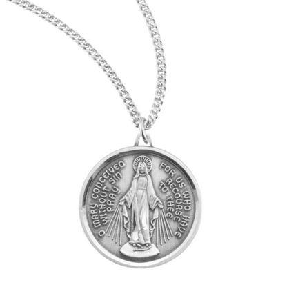 Sterling Silver Round Contemporary Miraculous Medal, Catholic Gift, Made in USA