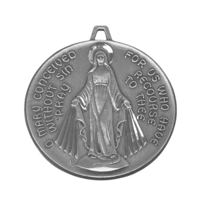 Miraculous Medal Sterling Silver Round Pendant — 27" Chain, Gift Box Included
