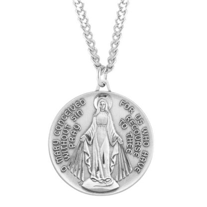 Sterling Silver Round Contemporary Miraculous Medal, Catholic Gift, Made in USA