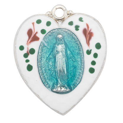 Miraculous Medal Sterling Silver Blue Enameled Heart Necklace — 18" Chain