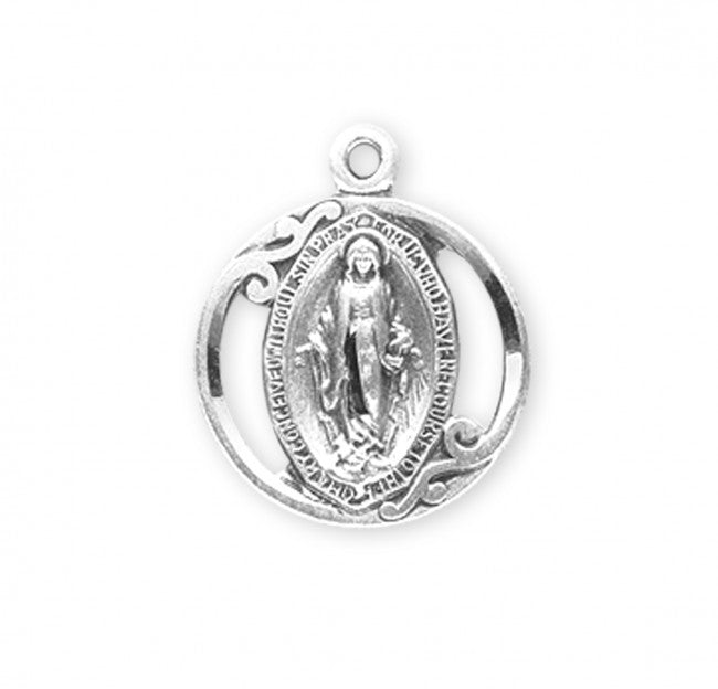Miraculous Medal Sterling Silver Oval Pendant — 18" Chain, Gift Box Included